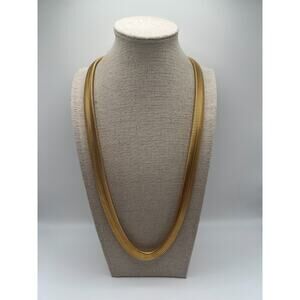Gold Tone Herringbone Chain Necklace Long Flat Snake Chain Minimalist